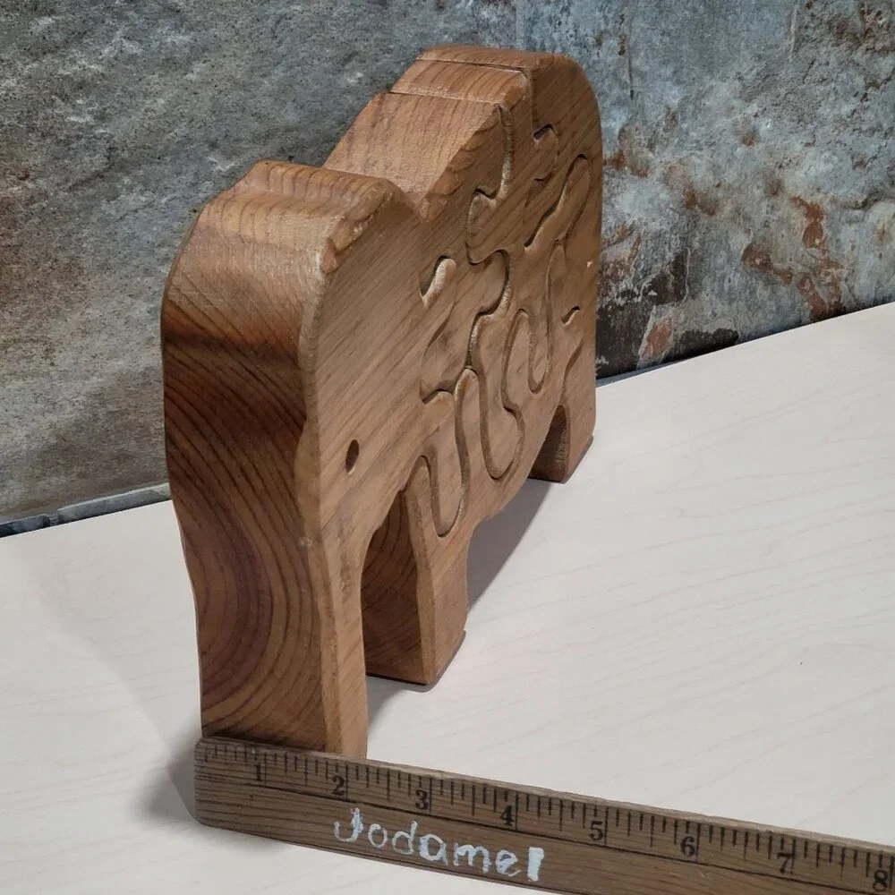 Vintage Standing Handmade Wooden Elephant Jigsaw Puzzle